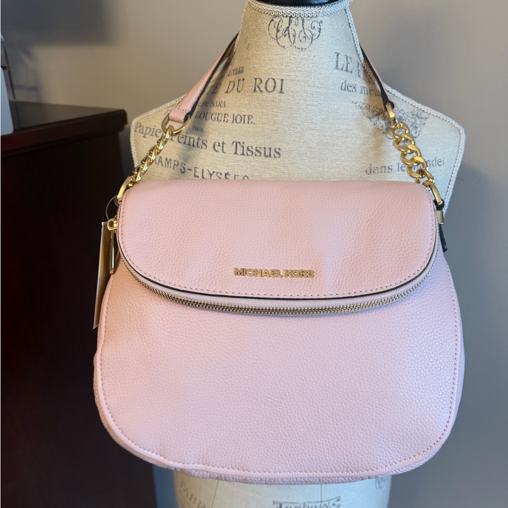 Michael Kors Blush Pink Pebbled Leather Shoulder Bag With Gold Chain
